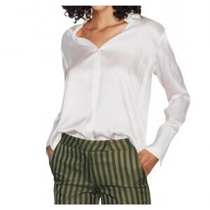NEW CATHERINE GEE daria french cuff silk blouse in white